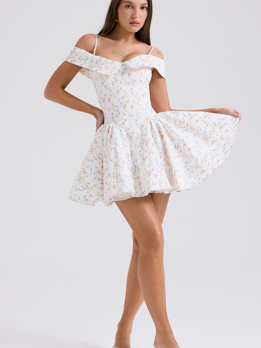 House of CB White Floral Off-Shoulder Mini Dress